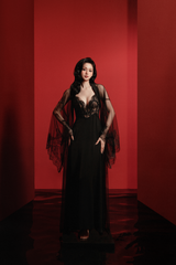 GOCCIA LACE-TRIMMED MESH ROBE