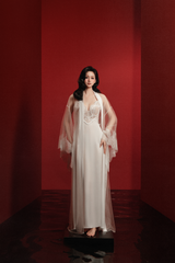 GOCCIA LACE-TRIMMED MESH ROBE