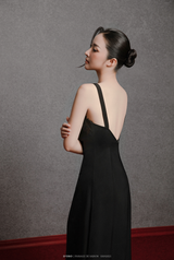 BLACK ALAIA WIDE STRAPS AND SEQUIN LACE TRIM LONG NIGHTGOWN