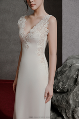 BLACK MARA LACE DEEP V-FRONT DRAPED BACK LONG NIGHTGOWN