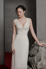 BLACK MARA LACE DEEP V-FRONT DRAPED BACK LONG NIGHTGOWN