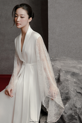 BLACK EUDORA LACE SLEEVES AND A SHAWL COLLAR LONG ROBE