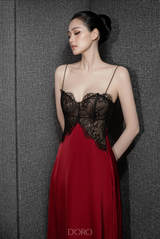 BLACK FLEUR LACE LONG DRESS SIDE SKLIT