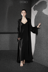 BLACK AMELIE LONG ROBE LACE BACK