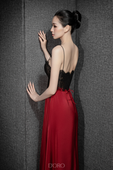 BLACK FLEUR LACE LONG DRESS SIDE SKLIT