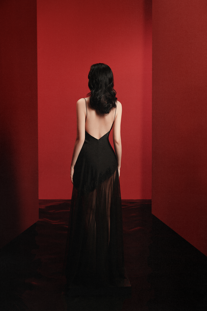 EAU DE MER SILK & MESH NIGHTGOWN
