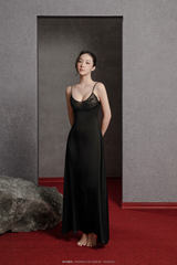 BLACK CHERYL LACE BODICE LONG NIGHTGOWN