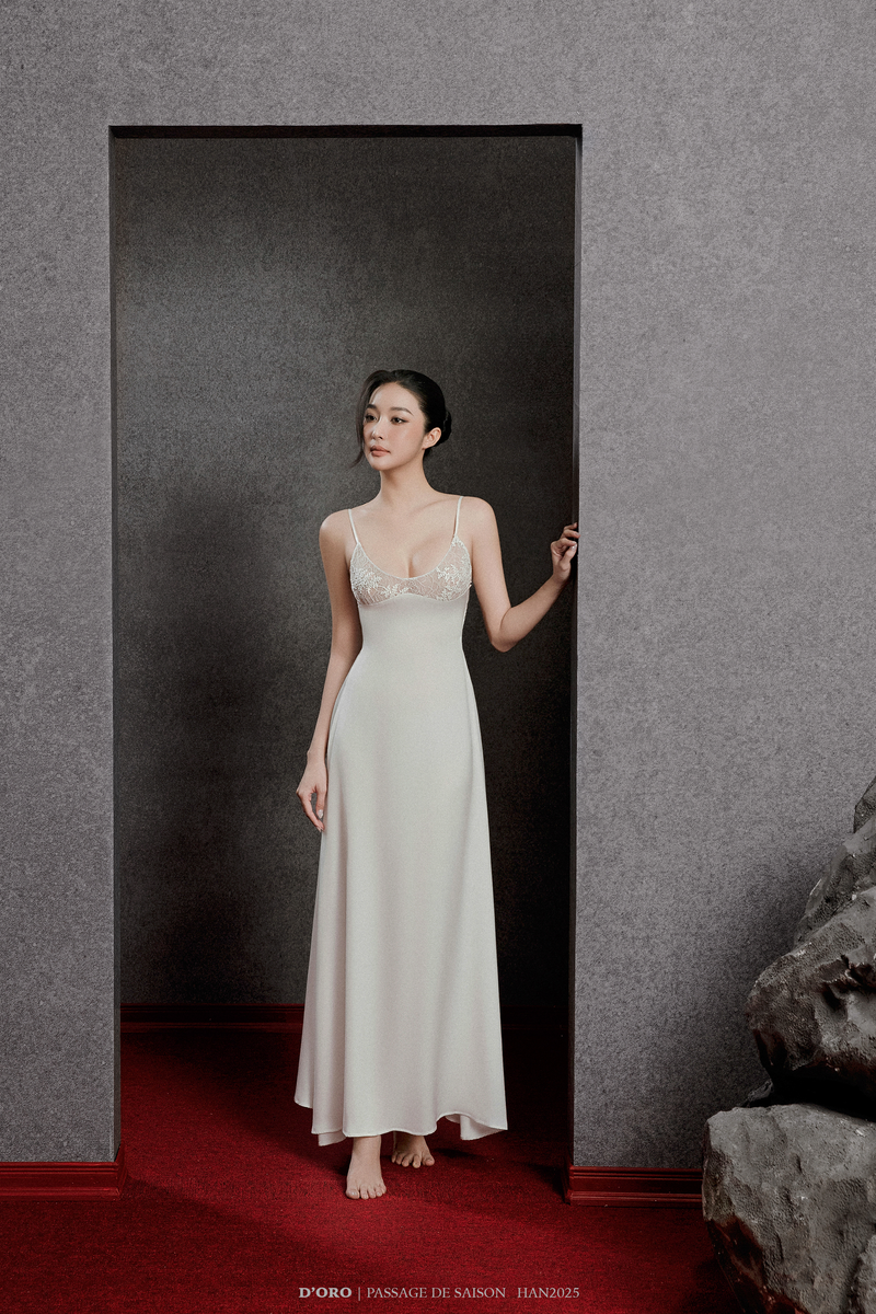 WHITE CHERYL LACE BODICE LONG NIGHTGOWN