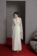 BLACK EUDORA LACE SLEEVES AND A SHAWL COLLAR LONG ROBE