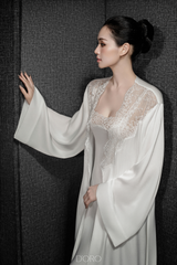 BLACK LEA LACE-TRIMMED LONG ROBE